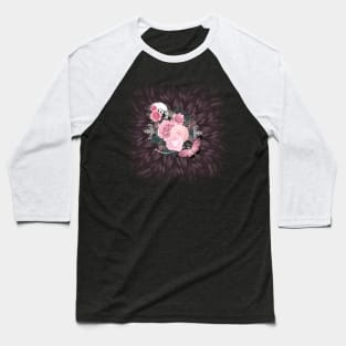 Pink floral Butterfly Skull Gothic Burst Baseball T-Shirt